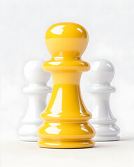Yellow chess pawn stands out from white pawns, leadership, competition, strategy