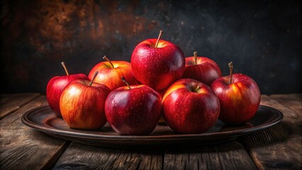 Red Apple Photography: Pinova Apples in Dark Bowl, Copy Space, Food Still Life,  Autumn Harvest, Fruit Photography