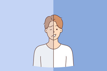 Bipolar personality disorder in man who simultaneously smiles and makes negative grimace