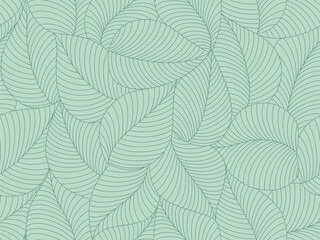 Seamless green floral background with green leaves. Hand drawn minimal abstract organic shapes pattern. Delicate vector abstact green pattern with green leaves. Monochrome