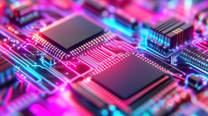 Obraz premium A close-up of a reflow soldering process with infrared heat sealing microchips to a PCB.