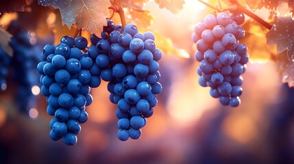 Vibrant Vineyard Grapes in Warm Sunlight at Harvest Time