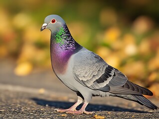 Obraz premium Pigeon walking on pavement urban environment wildlife photography close-up view nature concept