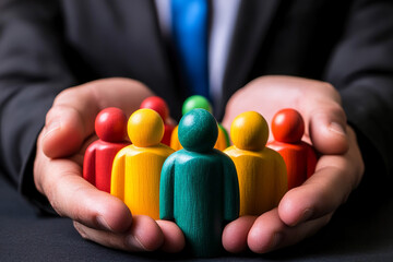 Businessman hold of human and global structure recruitment of HR Human resource management