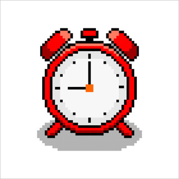 recommend clip art: Pixel art of clock. Pixelated clock time icon. Red clock pixel.