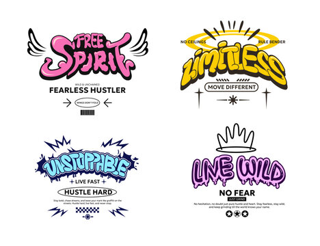 Graffiti t-shirt designs bundle. Graffiti typography set, Urban vector collection. Streetstyle graphic for print