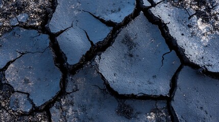 Close up of cracked black surface showcasing the texture and details of dried earth : Generative AI