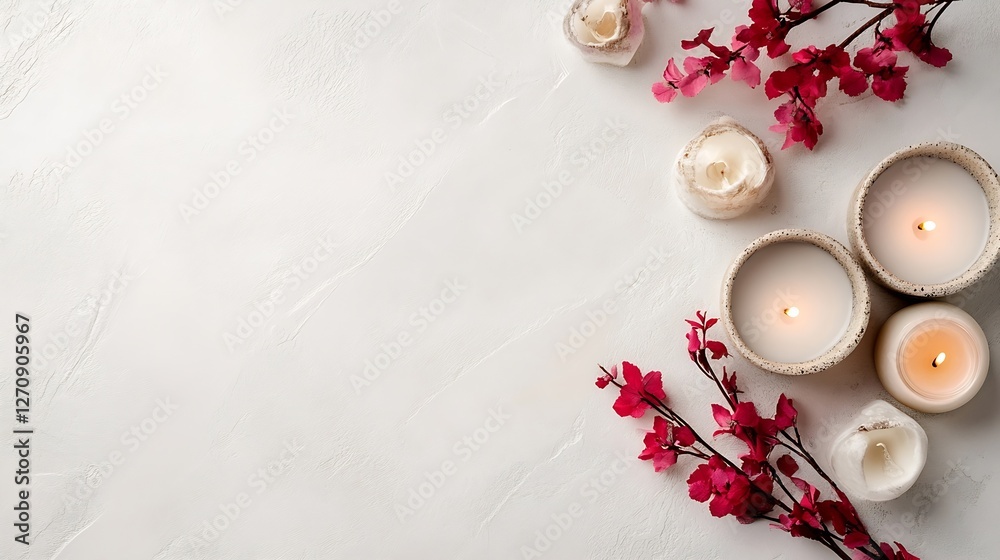 Poster relaxing arrangement of candles and decorative flowers create a serene spa atmosphere : generative a