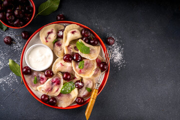 Traditional West Europe cherry pierogi dumplings