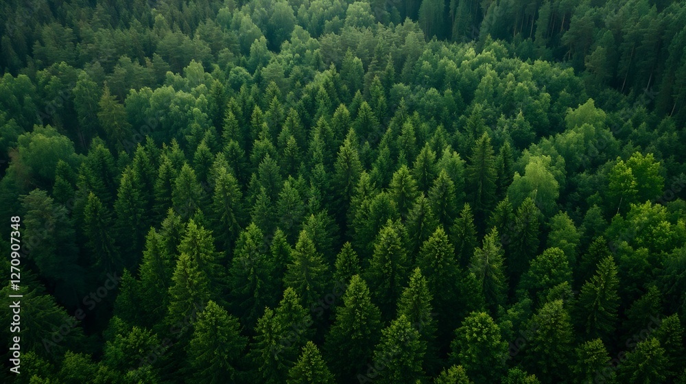 Poster aerial view of a lush green forest with dense tree canopy and varied shades of green : generative ai