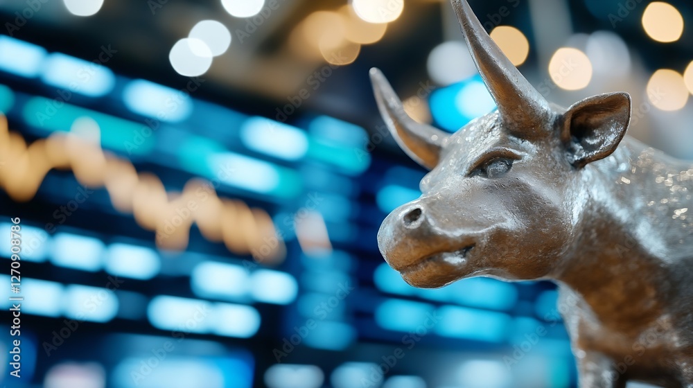 Aufkleber close up view of a bold bull statue symbolizing stock market prosperity and financial growth : gener