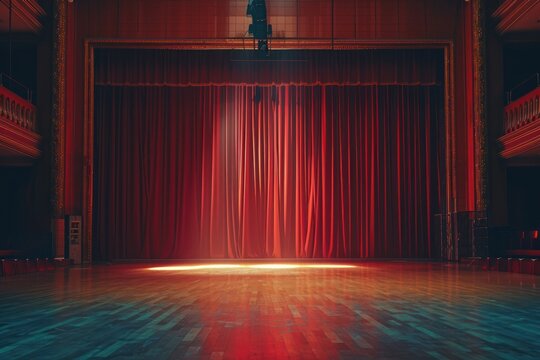 Empty scene of talent show stage entertainment architecture illuminated.