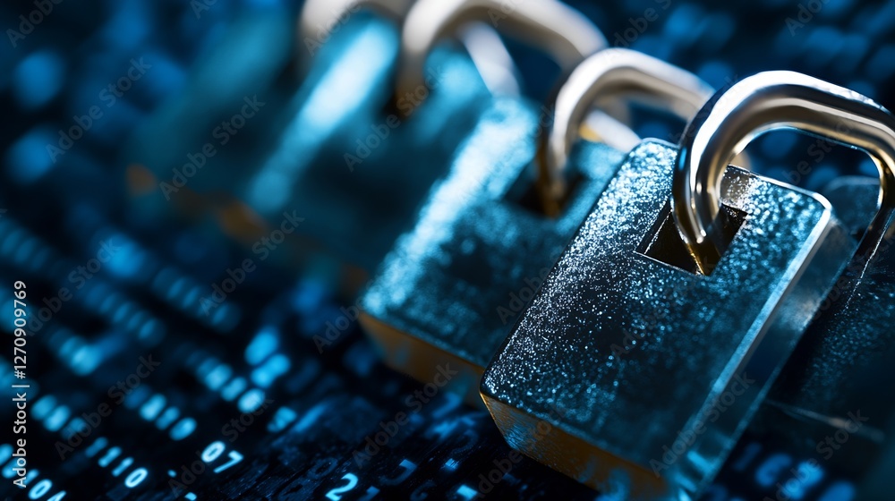 Aufkleber A collection of shiny padlocks symbolizing security technology and data protection : Generative AI
