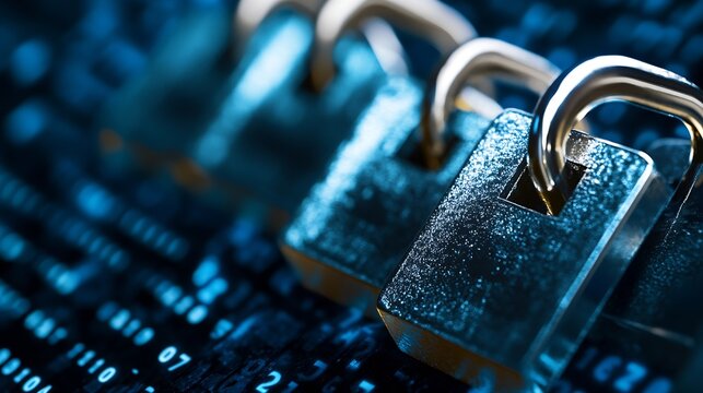 A collection of shiny padlocks symbolizing security technology and data protection : Generative AI