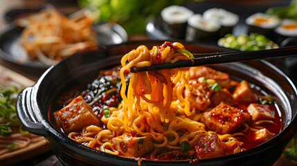 chinese food noodles with chopsticks