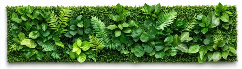 Lush Greenery Wall Display Featuring a Variety of Tropical Leaves and Foliage in Natural Setting