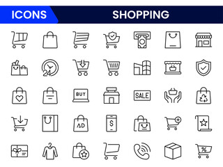Shopping & E-commerce line icons set. Shopping. Online shopping thin line icons. E-commerce symbols collection.