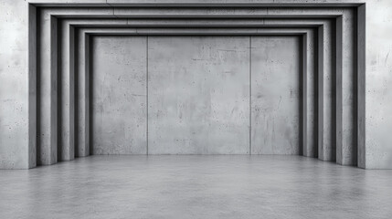 Modern concrete interior with layered archway design