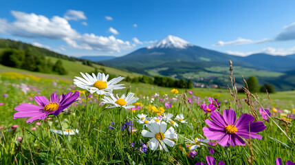 Obraz premium Colorful Wildflower Meadow With Mountains
