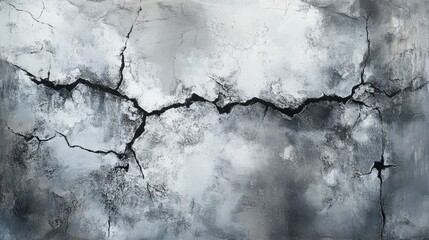 Obraz premium Abstract cracked surface, monochrome, grayscale, weathered texture, rustic, dramatic, rugged wall, aged concrete effect