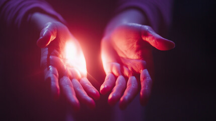 Glowing hands radiating energy during a reiki session in a soothing environment
