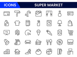 Supermarket Shopping E-commerce line icons set. Shopping Online shopping thin line icons. E-commerce symbols collection.