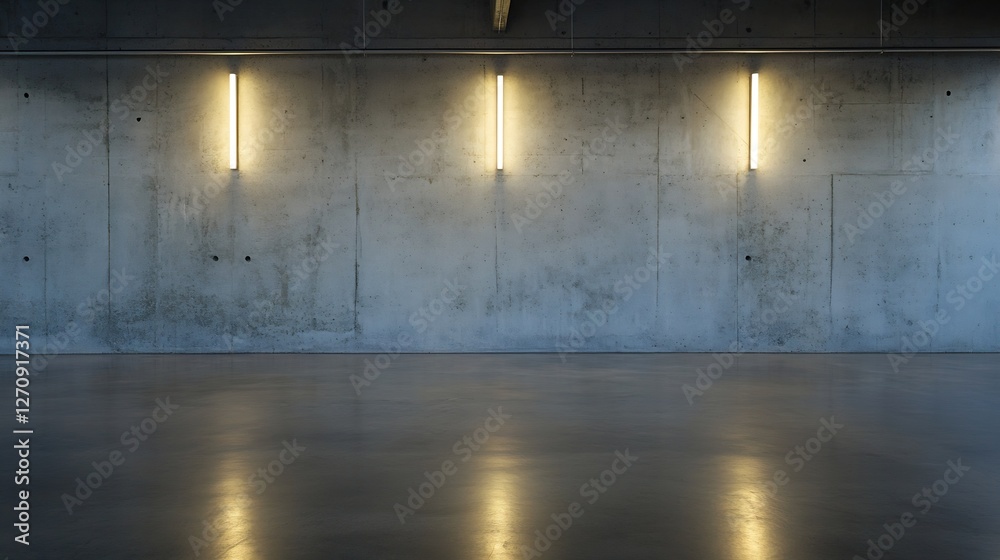 Aufkleber modern industrial concrete wall with bright lights illuminating an empty spacious interior in a mini
