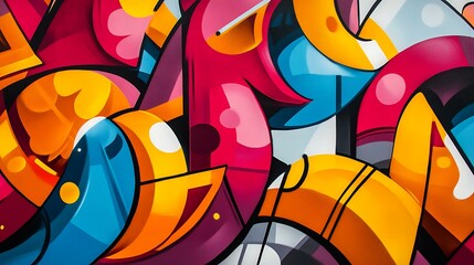 Artistic interpretation of graffiti featuring bold typography and abstract patterns, vibrant color palette