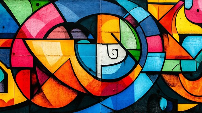 Artistic interpretation of graffiti featuring bold typography and abstract patterns, vibrant color palette