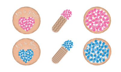 Dutch, Netherlands traditional Beschuit Met Muisjes. Hard, dry treat, biscuit, cookie with pink, blue topping for newbord baby
