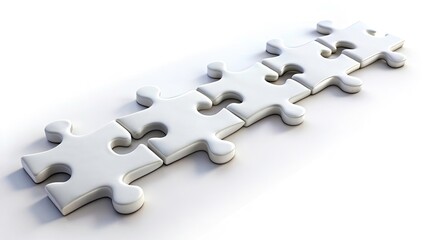 Obraz premium White Jigsaw Puzzle Pieces Row, Isolated, Clipping Path - High Resolution Stock Photo