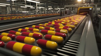 Fototapeta premium A pharmaceutical factory's quality control process with a scanner detecting capsule defects.