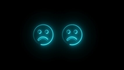 Neon sad smile icon illustration on black background. sad emoji icon.  Neon sad emoji icon neon glowing illustration.