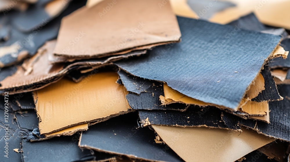 Poster closeup of colorful leather scraps stacked together in an artistic arrangement : generative ai