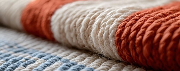 handicrafts weaving technique concept. Textured woven fabric with warm colors and intricate design.