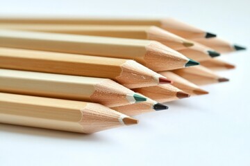 Obraz premium Set of wooden pencils neatly aligned on a clean surface