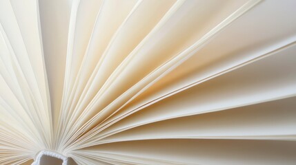 Blank white book pages fanned out in a soft light, creating a sense of simplicity and elegance, minimalist artistic composition.