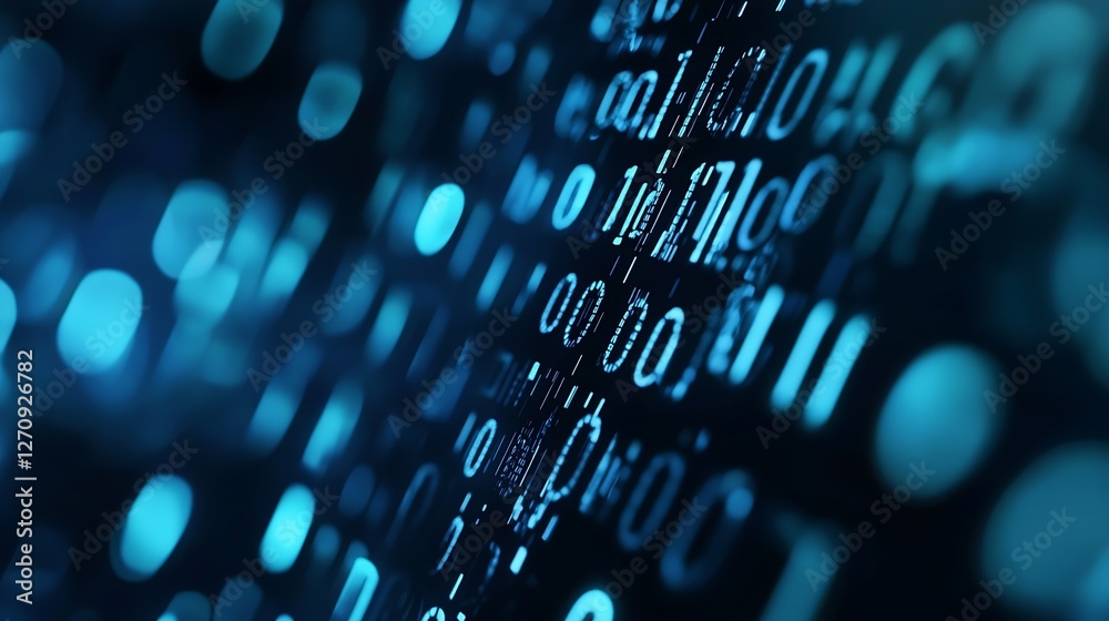 Poster Abstract digital binary code background in vibrant blue tones depicting technology and data processing : Generative AI