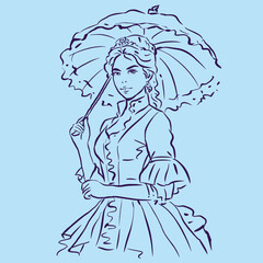 Victorian girl with umbrella vector for card decoration illustration