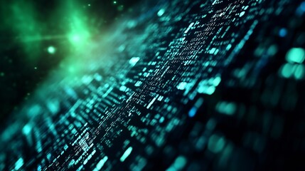 Mesmerizing green and blue abstract digital landscape with binary codes illustrating data flow and connectivity : Generative AI