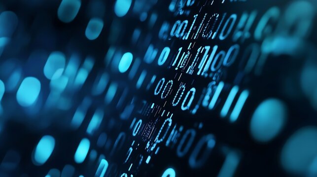 Abstract digital binary code background in vibrant blue tones depicting technology and data processing : Generative AI - Powered by Adobe