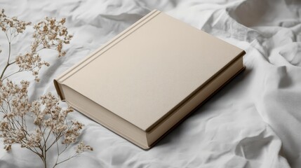 Fototapeta premium Book cover mockup with a textured paper background, adding a classic and elegant touch, timeless branding concept.