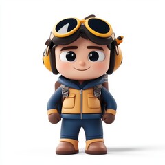 Cute 3D Cartoon Character of a Young Pilot with Goggles