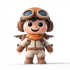 Fototapeta premium Charming 3D Cartoon Character of a Young Pilot on White Background