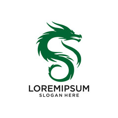 Chinese dragon silhouette flat color logo design