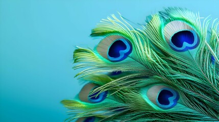 Obraz premium Vibrant Peacock Feathers on Teal Background