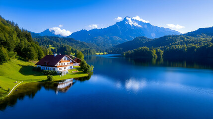 Serene Alpine Lake In Germany With Lakeside House