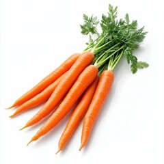 Fresh Vibrant Orange Carrots with Green Leaves Isolated on White Background for Healthy Eating Concepts