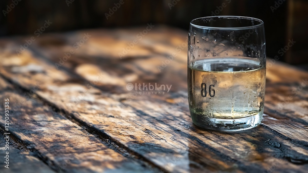 Poster refreshing glass of clear water on a rustic wooden table with rustic detail : generative ai