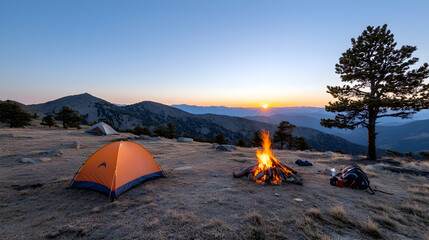 Serene Sunrise Campsite On Mountain Ridge